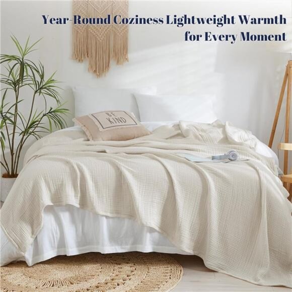100% Cotton Muslin Blanket King Size 108"x90", 4-Layer Lightweight Gauze Throw - Picture 5 of 7